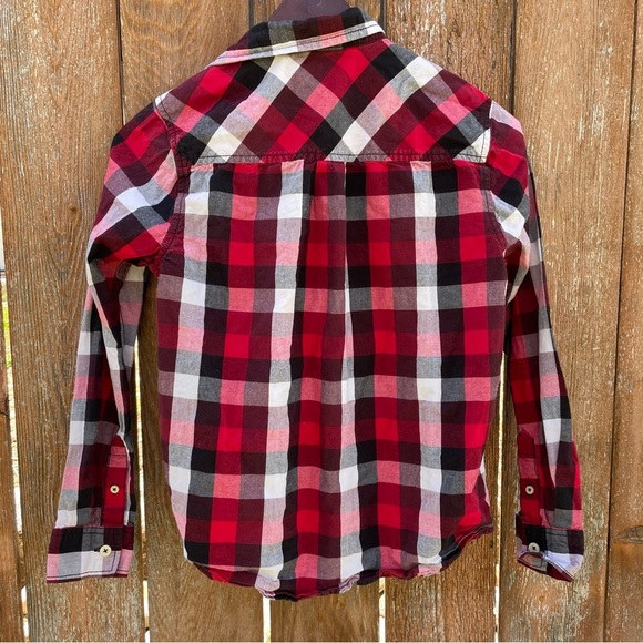 ARIZONA JEANS Boys Red Black Plaid Check Button Down Shirt Size 14-16 - Picture 7 of 9